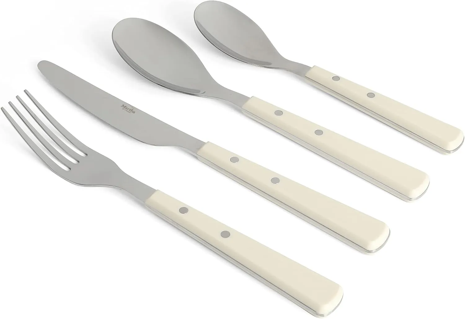 Martha Stewart Watercliffe 16 pc Flatware Silverware Set - Stainless Steel Utensils - Forks, Spoons, Knives - Service for 4 - Linen