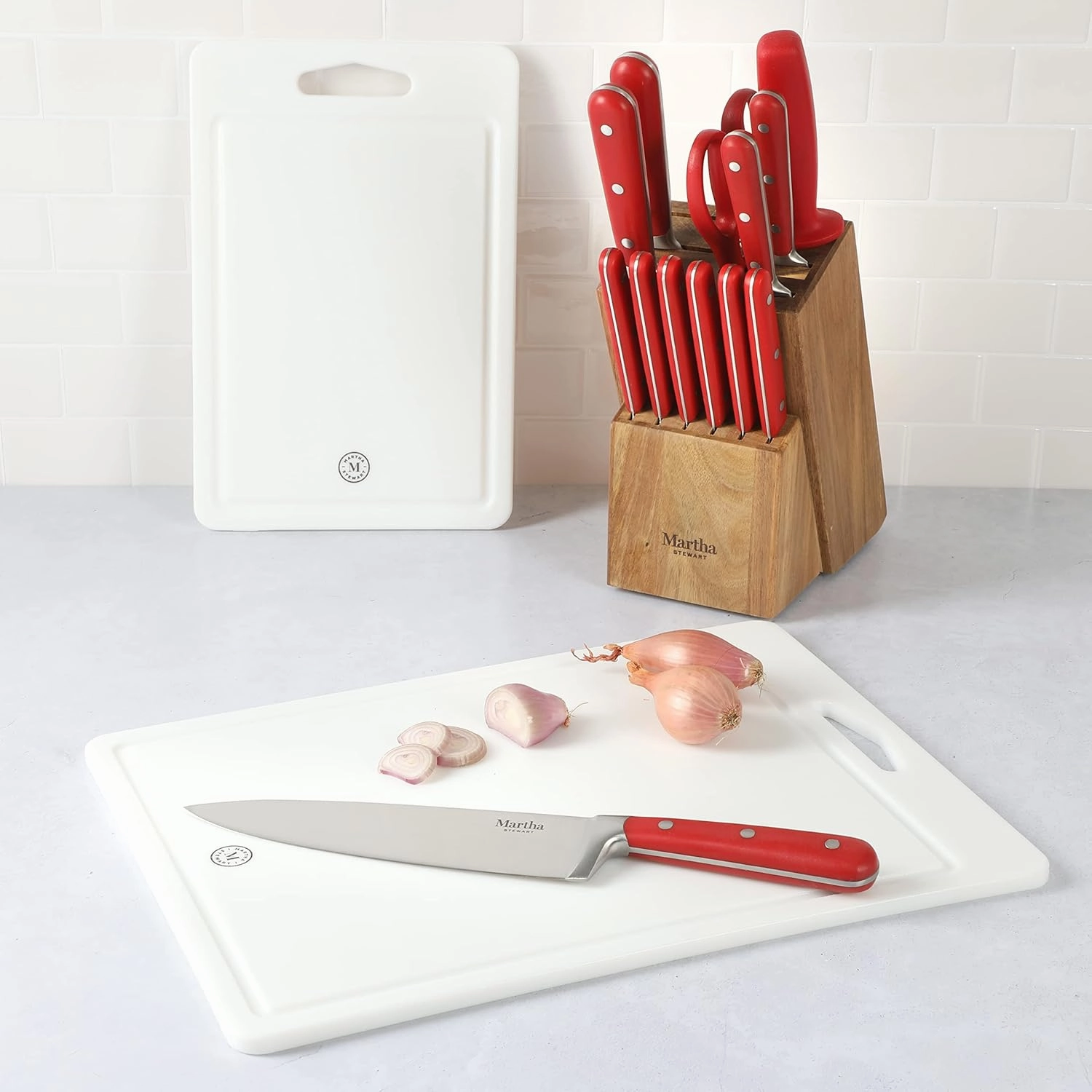Martha Stewart BPA Free Plastic Cutting Board 2pc Set (16" x 12" and 12" x 8") - Linen - Dishwasher Safe, 2-Pack (16" x 12" & 12" x 8")