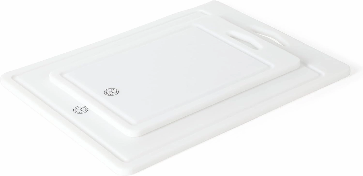 Martha Stewart BPA Free Plastic Cutting Board 2pc Set (16" x 12" and 12" x 8") - Linen - Dishwasher Safe, 2-Pack (16" x 12" & 12" x 8")