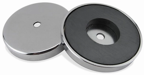 Master Magnetics Ceramic Round Base Magnet - 4.90" Diameter, 0.50" Thick, 0.50" Center Hole, 200 Pounds Pull, Chrome Plated, Pack of 2, RB100CX2