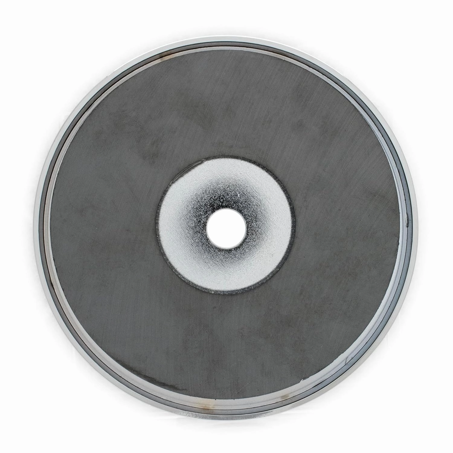 Master Magnetics Ceramic Round Base Magnet - 4.90" Diameter, 0.50" Thick, 0.50" Center Hole, 200 Pounds Pull, Chrome Plated, Pack of 2, RB100CX2