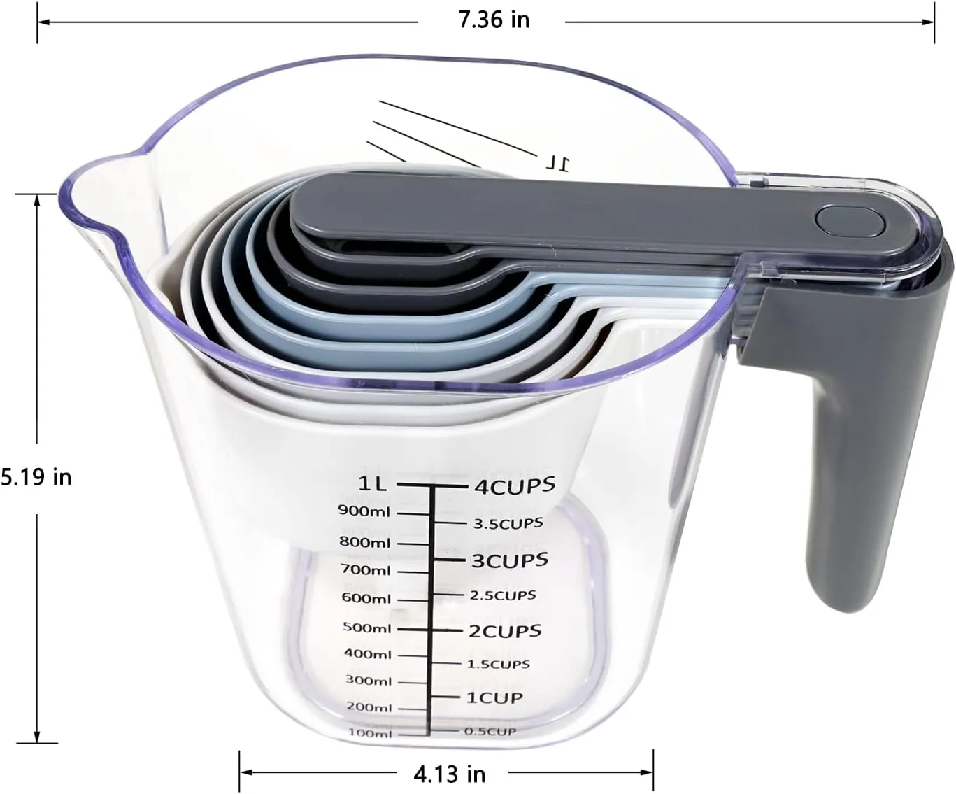 Measuring Cups and Spoons set 10 Pieces, Stackable Measuring Cup with Lid, Kitchen Cooking Baking Measuring Spoons Set for Liquid and Dry, BPA Free, Dishwasher Safe