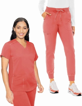 Med Couture Women's Scrub Set V-Neck Shirttail Top MC7459 Jogger Yoga Pant MC7710 with 2-Way Stretch & Ultra Soft Fabric