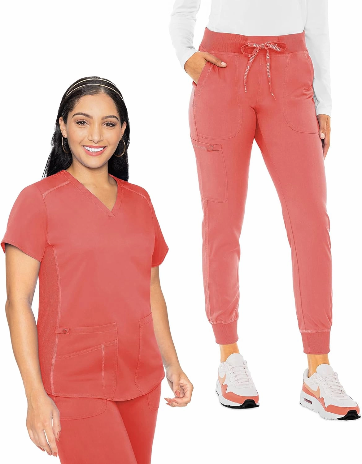 Med Couture Women's Scrub Set V-Neck Shirttail Top MC7459 Jogger Yoga Pant MC7710 with 2-Way Stretch & Ultra Soft Fabric