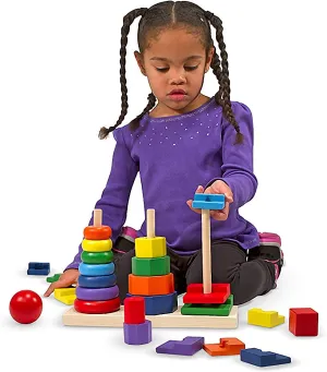 Melissa & Doug 25-Piece Wooden Geometric Stacker Toddler Toy Bundle with 1 Theme Compatible M&D Scratch Fun Mini-Pad (00567)