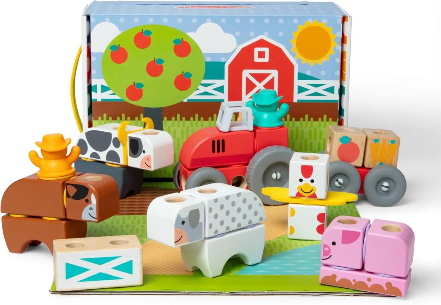 Melissa & Doug Blockables™ Farm Snap and Play, Mix and Match Connectable Wooden Building Blocks Play Set Toy for Preschool Boys and Girls (56 Pcs)