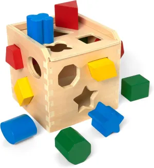 Melissa & Doug Shape Sorting Cube - Classic Wooden Toy With 12 Shapes Classic Kids Toys, Wooden Toddler Toys, Shape Sorter For Toddlers Ages 2 