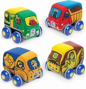 Melissa & Doug Pull-Back Construction Vehicles - Soft Baby Toy Play Set of 4 Vehicles - Cars For Infants, Construction Toys, Pull Back Cars For Babies Ages 9m 