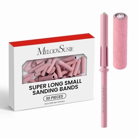 MelodySusie 50 Pcs Nail Drill Bits Super Long Small Sanding Bands with 3.1mm Crystal Mandrel Bit, 240 Extreme Fine Grit Nail File for Acrylic Nails Gel Manicures and Pedicure, Pink