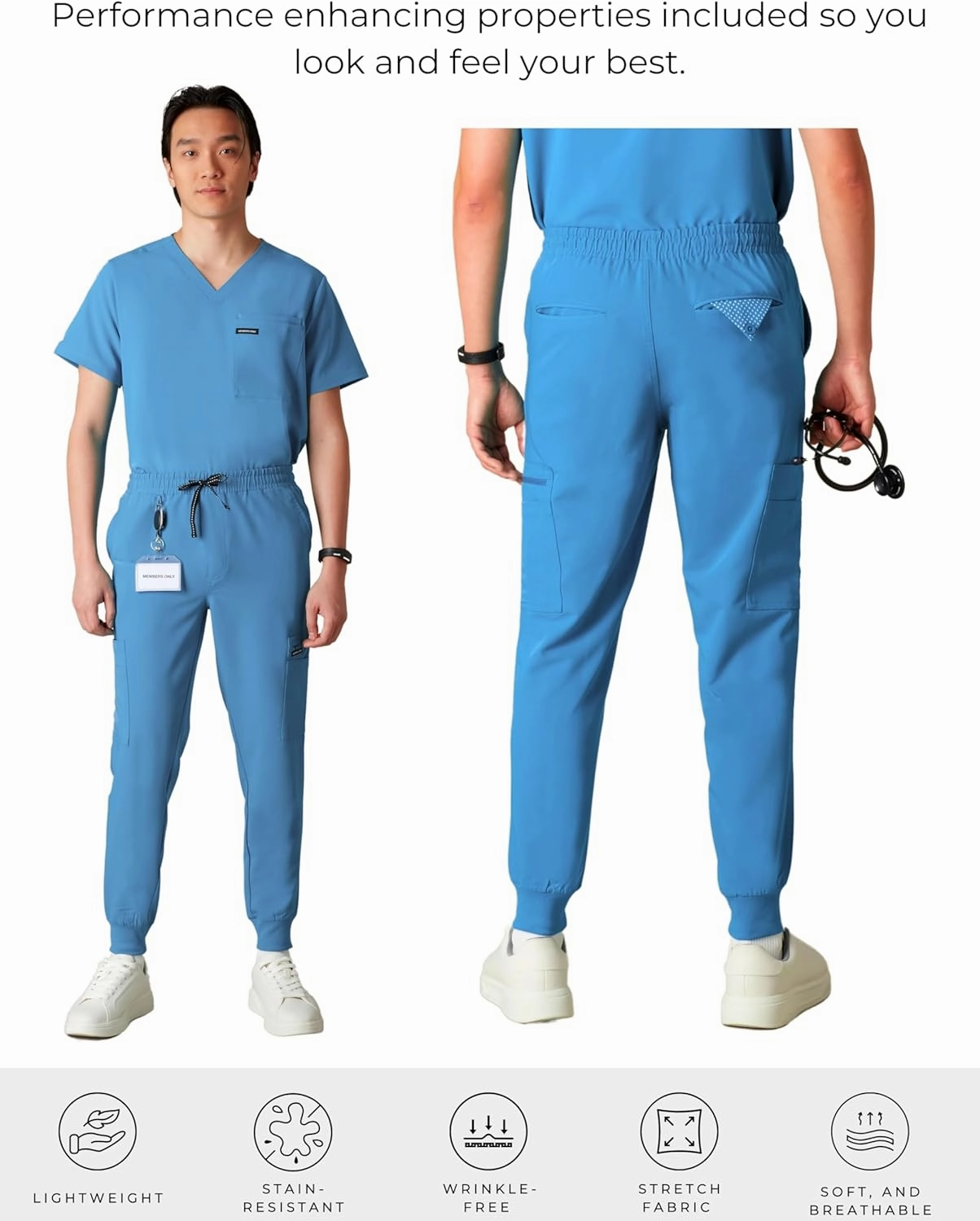 Members Only London Drawstring Men's Jogger Pants, Medical Scrubs Set, Hospital Scrub Pants