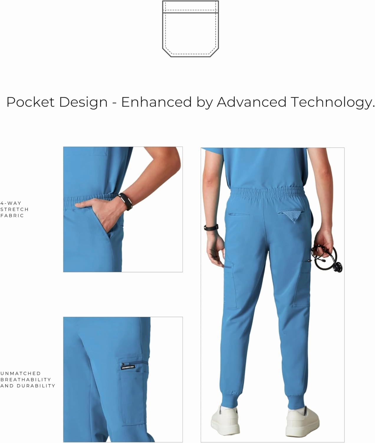 Members Only London Drawstring Men's Jogger Pants, Medical Scrubs Set, Hospital Scrub Pants