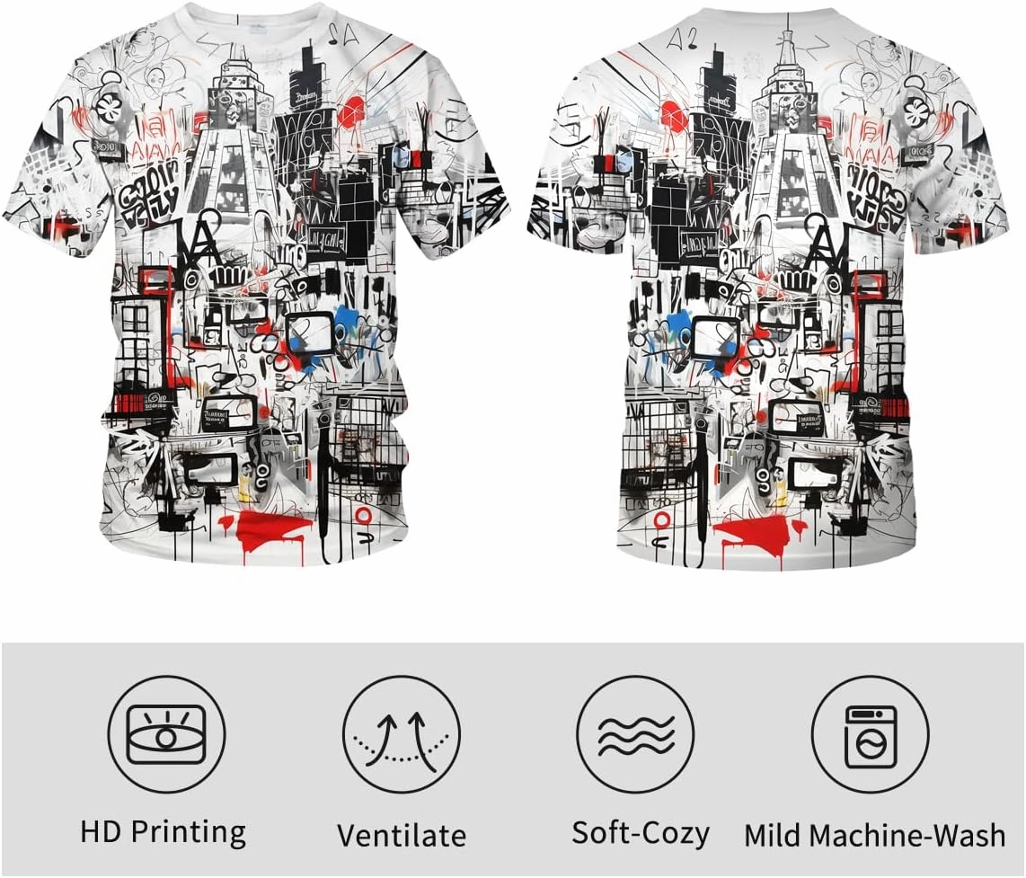 Men's Artist Street Letter Graffiti Markers T-Shirt Shirts 3D Printing Graffiti Graphic Shirt Tee Top
