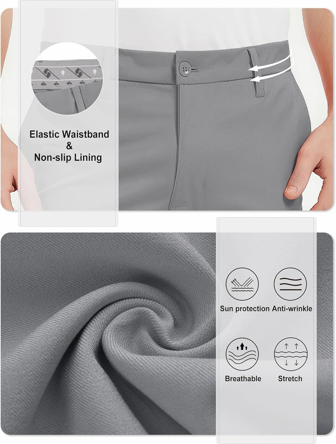 Men's Golf Pants Stretch Waist Slim Fit Tapered Classic Fit Golf Pants
