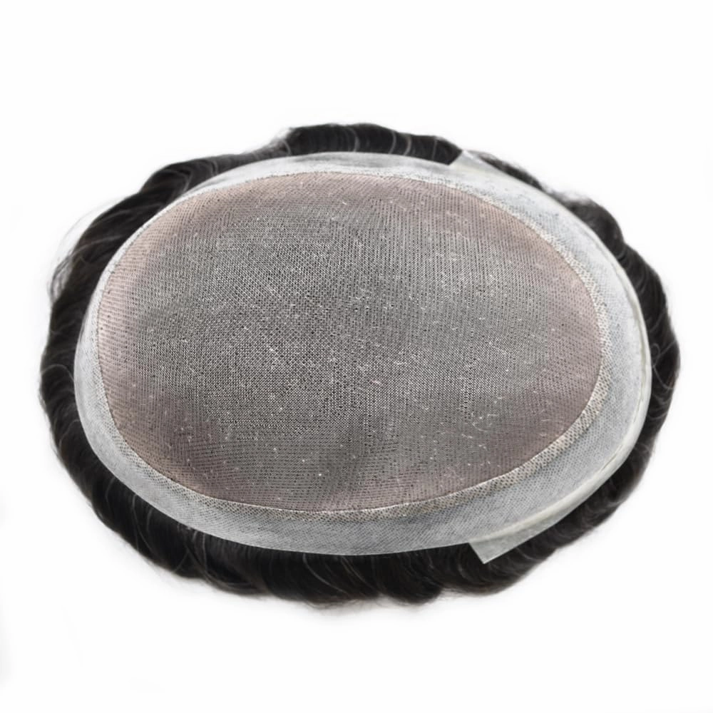 Mens Toupee Hair System For Men Hairpiece Fine Monofilament Toupee For Mens Hair System French Lace Front 8x10 110% light to Medium density#1B10 1B# OFF BLACK 10% GREY
