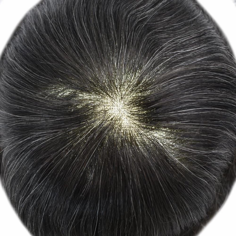 Mens Toupee Hair System For Men Hairpiece Fine Monofilament Toupee For Mens Hair System French Lace Front 8x10 110% light to Medium density#1B10 1B# OFF BLACK 10% GREY