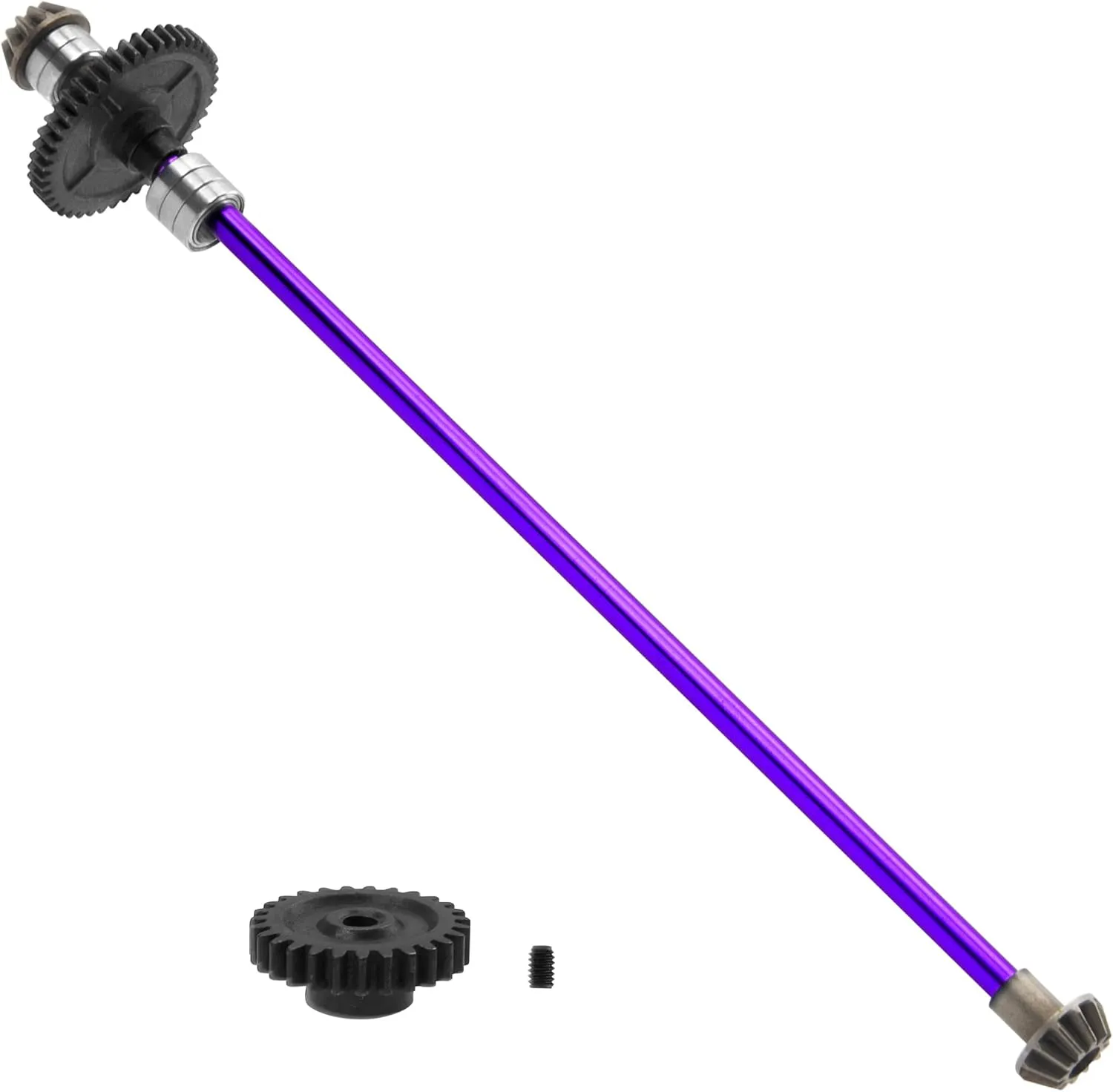 Metal Center Drive Shaft RC Car Central Transmission Shaft w/ 27T Motor Gear Upgrade Part Compatible with Wltoys 124018 124019 1/12 RC Car Buggy (Purple)