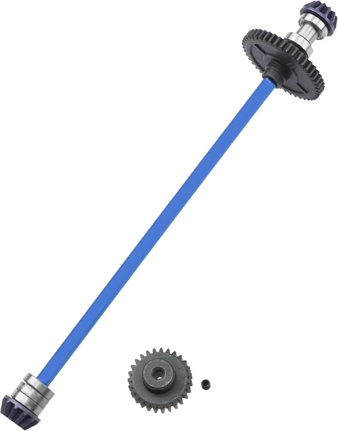 Metal Center Drive Shaft RC Car Central Transmission Shaft w/ 27T Motor Gear Upgrade Part Compatible with Wltoys 144001 1/14 RC Car Buggy (Blue)