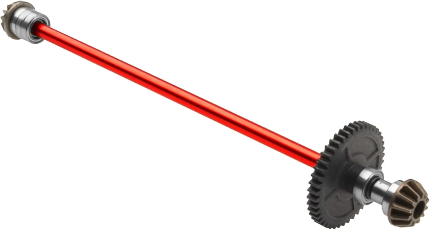 Metal Center Drive Shaft RC Car Central Transmission Shaft w/ 27T Motor Gear Upgrade Part Compatible with Wltoys 144001 1/14 RC Car Buggy (Red)