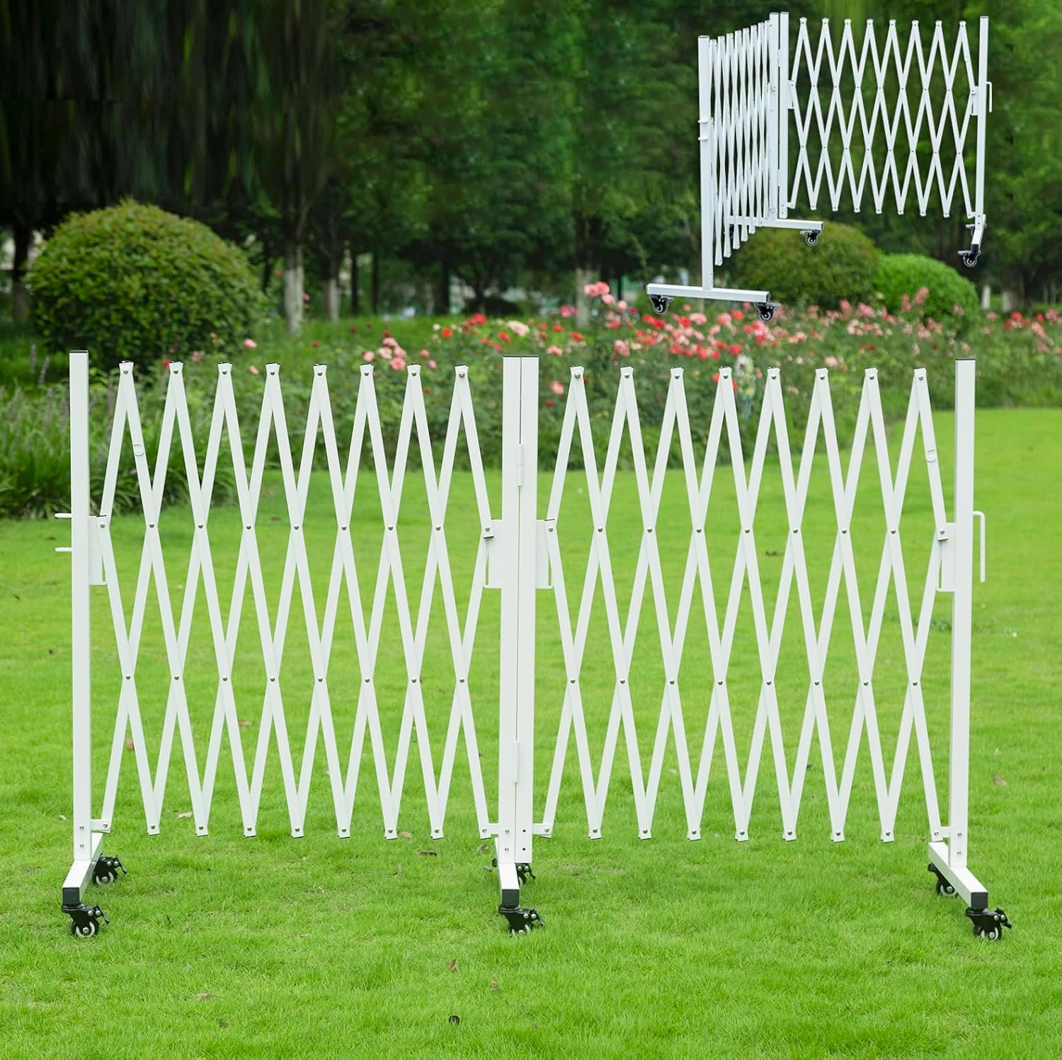 Metal Expandable Barrier, Rotating Design, Mobile Safety Barrier, 18 Feet, Indoor/Outdoor Accordion Gates, Flexible Retractable Fence, 0-180 Degrees Rotatable
