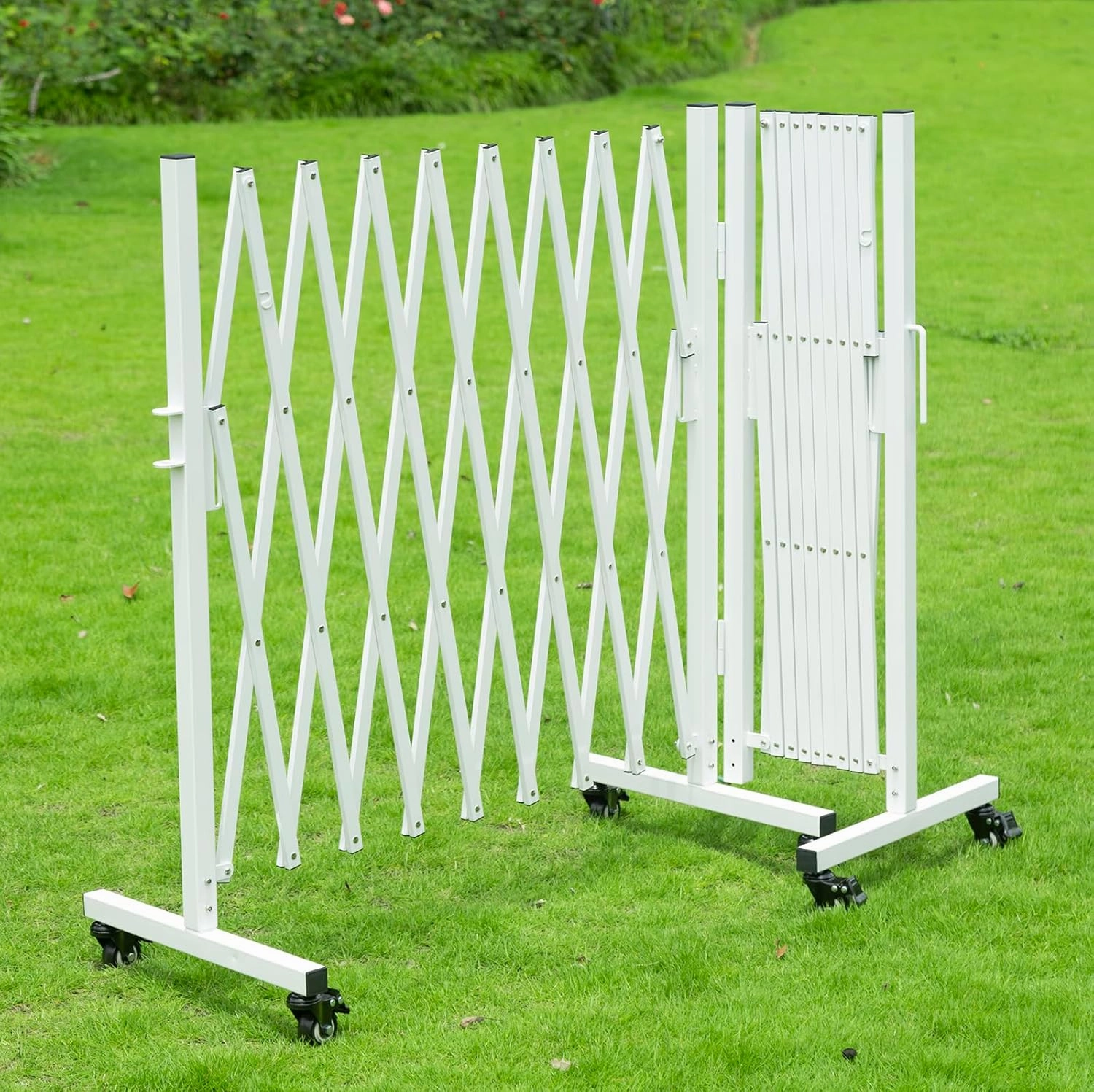 Metal Expandable Barrier, Rotating Design, Mobile Safety Barrier, 18 Feet, Indoor/Outdoor Accordion Gates, Flexible Retractable Fence, 0-180 Degrees Rotatable