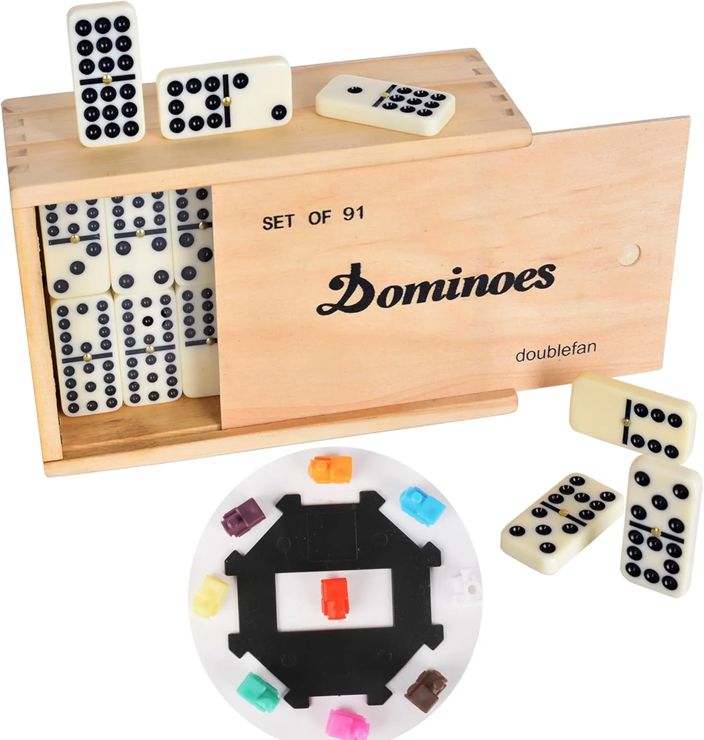 Mexican Train Dominoes Set, Double 12 Dominoes Set for Adults, Mexican Dominoes Train for Adults and Family - Classical Board Game-Dominos Set 91 Tiles with Natural Wooden Box (2-8 Players)