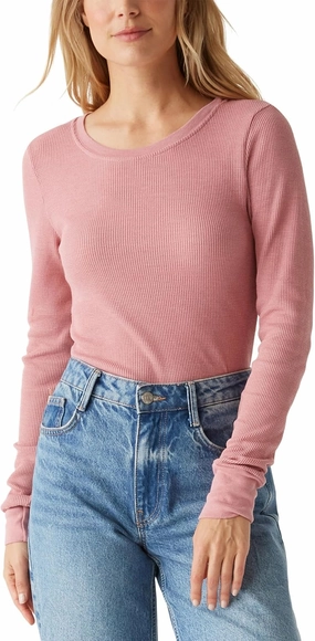 Michael Stars, Women's, Thermal Juliet Crew Neck Top, Berrywood, Large