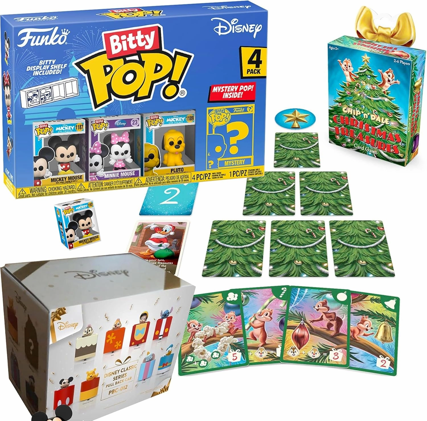 Mickey Fly Pluto Soar Minnie Mouse Bitty Figure Pop! Disney Bundled with Chip & Dale Treasures   Classic Pull Back Character Blind Box 3 Items