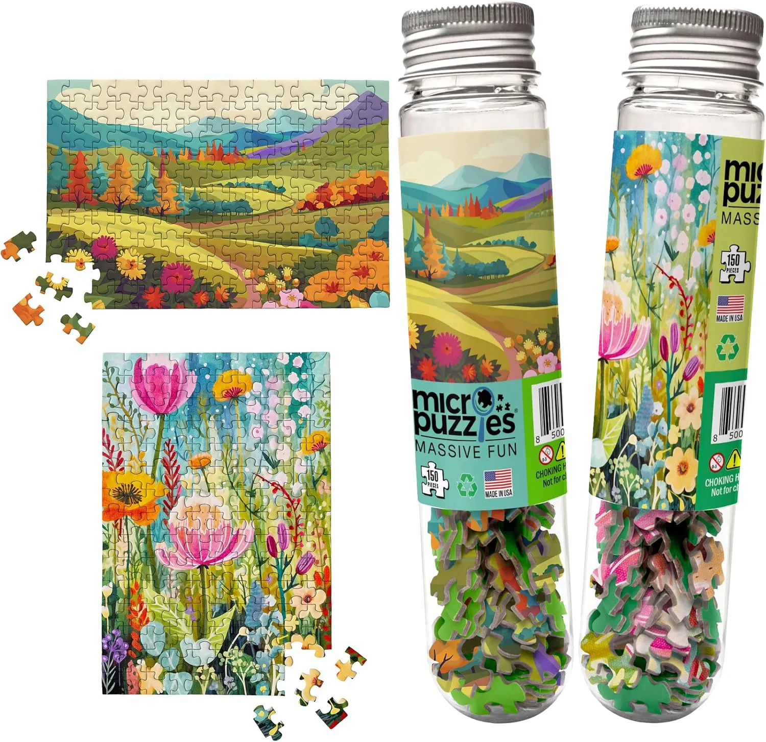 MicroPuzzles “Fields & Flowers” Mini Jigsaw Puzzle 2-Pack – 150-Piece Floral Pocket 4×6 in Puzzle Gift | Made in USA | Small Business