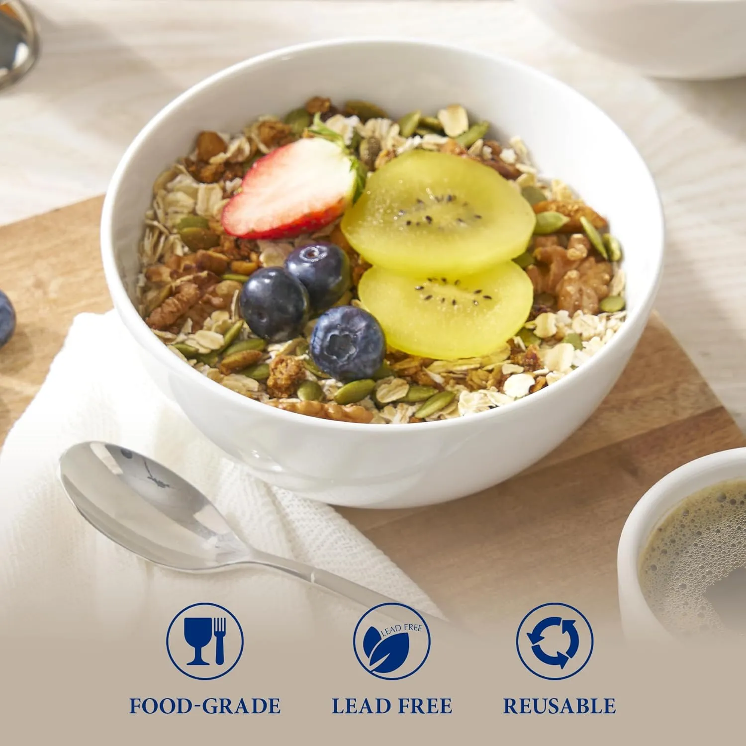 Minh Long 19 oz Dessert Bowls Set of 6, 5.52 Inch White Porcelain Bowls for Soup, Cereal, Oatmeal, Fruit, Rice – Microwave, Oven & Dishwasher Safe - Ideal for Father's Day