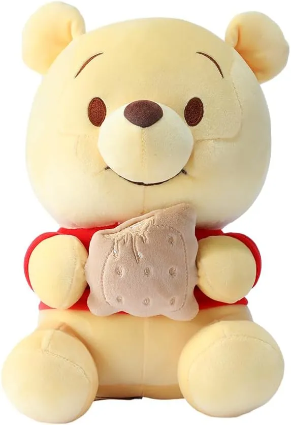 MINISO Winnie-The-Pooh Stuffed Animals Plush Toy Sitting Holding Biscuits, Soft Cute Ideal Gift Doll for Sleeping and Decoration