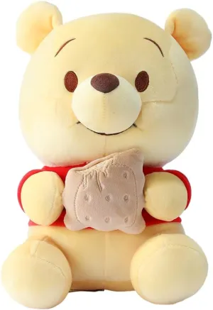 MINISO Winnie-The-Pooh Stuffed Animals Plush Toy Sitting Holding Biscuits, Soft Cute Ideal Gift Doll for Sleeping and Decoration