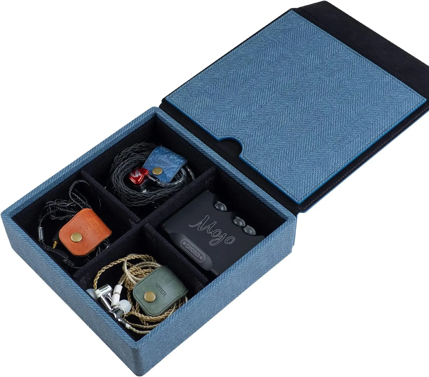 MITER Carrying Case for FiiO iBasso Sony Shanling HiBy Cayin Astell&Kern Questyle, Handmade Acrylic Window Hard Storage Box for IEM Earphones   Digital Audio Player (Acrylic 4 Earphones Case-Blue)