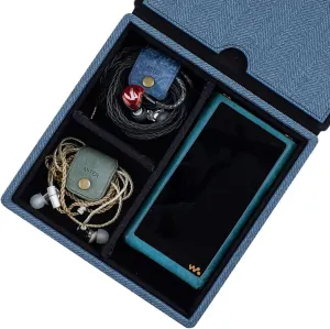 MITER Carrying Case for FiiO iBasso Sony Shanling HiBy Cayin Astell&Kern Questyle, Handmade Acrylic Window Hard Storage Box for IEM Earphones   Digital Audio Player (Acrylic 4 Earphones Case-Blue)