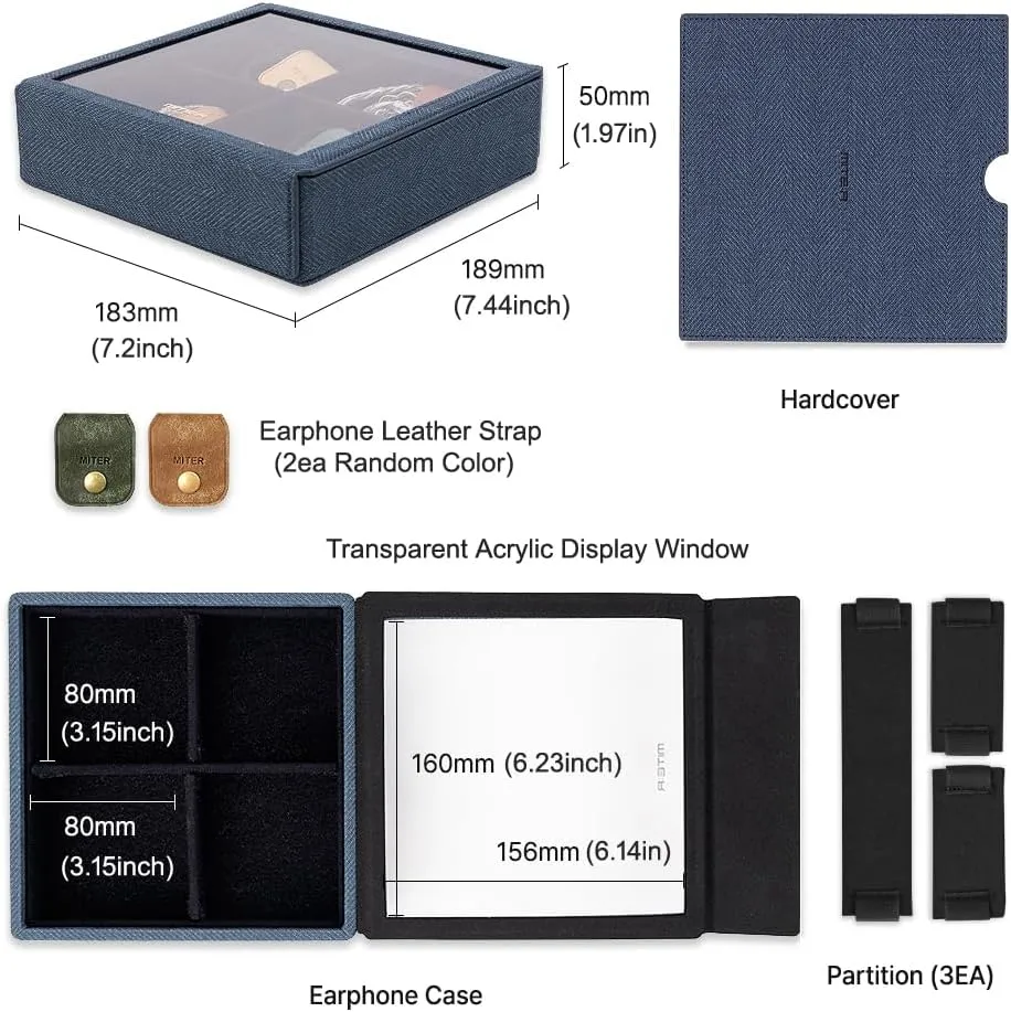 MITER Carrying Case for FiiO iBasso Sony Shanling HiBy Cayin Astell&Kern Questyle, Handmade Acrylic Window Hard Storage Box for IEM Earphones   Digital Audio Player (Acrylic 4 Earphones Case-Blue)