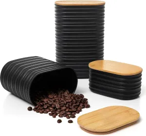 Mixpresso 3 Piece Black Canisters Sets For The Kitchen, Airtight Plastic Canister With Bamboo Lid, Coffee And Sugar Canister Set, Decorative Sugar Container, Kitchen Decor For Counter