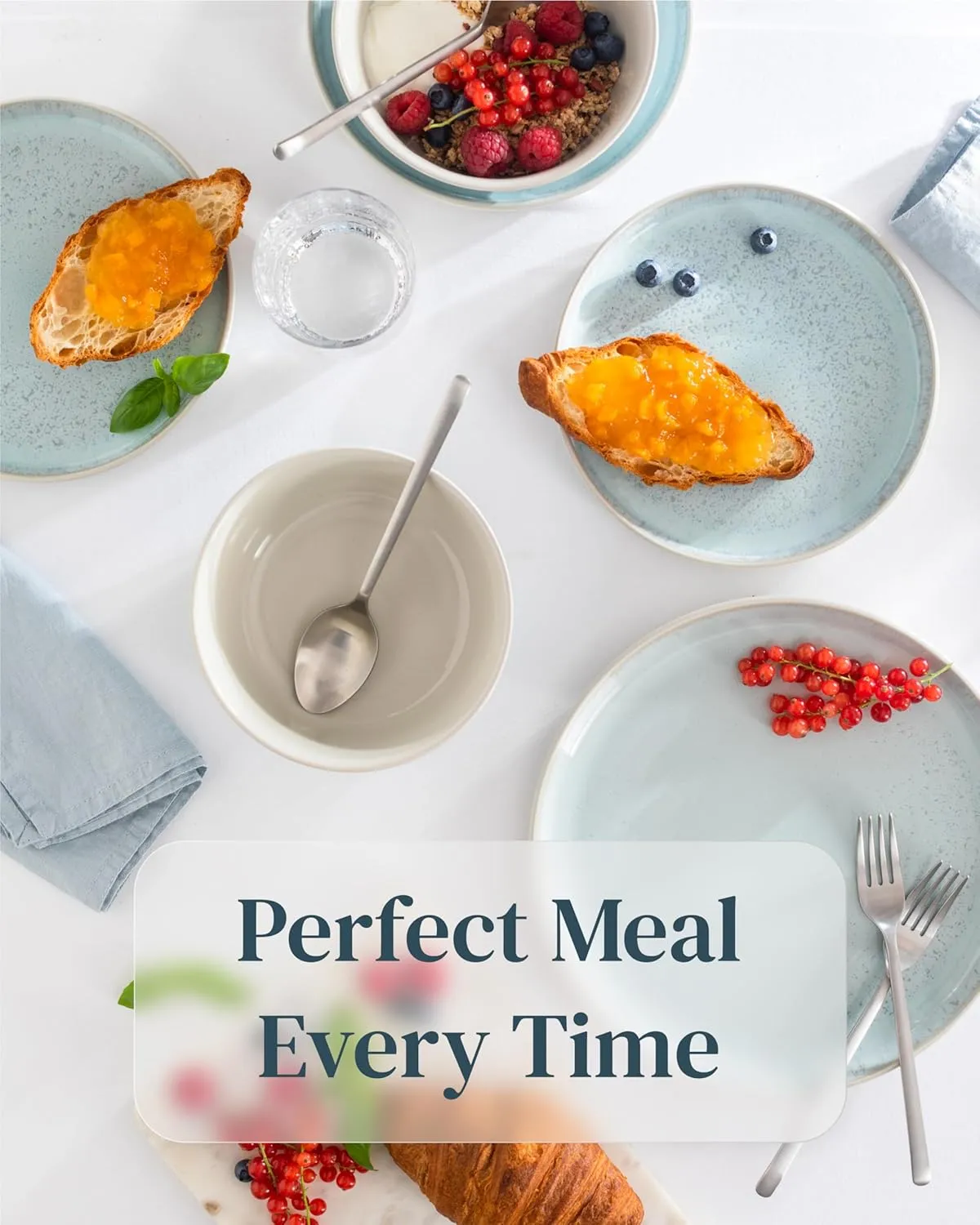 Modern Dinner Plates Set - 8 Beige Blue Stoneware Plates, 10.2" With Lipped Edges - Dishwasher & Microwave Safe