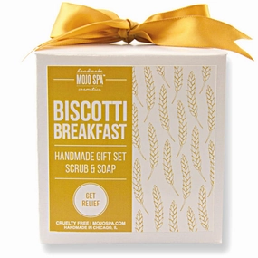 Mojo Spa Biscotti Breakfast Small Gift Set | 2 Handmade Natural Bath and Body Products | Face and Body Scrub, Body Soap