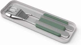 MONBENTO - Cutlery Set MB Slim Box Natural for Lunch Box - 3 Pieces Fork Knife Spoon - Flatware Set Work Lunch Packing - Suitable for MB Original & MB Square - Stainless Steel - Green