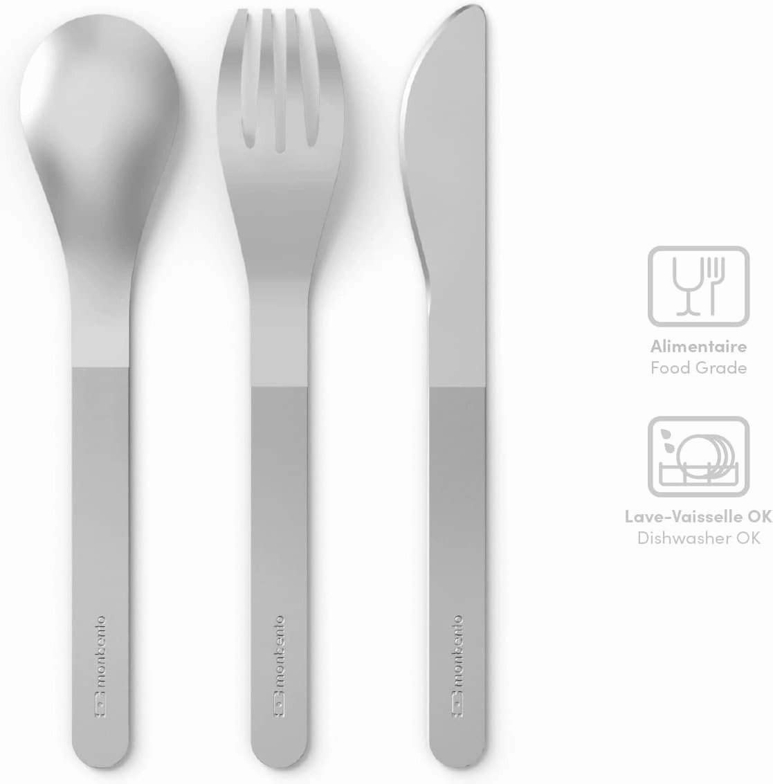 MONBENTO - Cutlery Set MB Slim Box Natural for Lunch Box - 3 Pieces Fork Knife Spoon - Flatware Set Work Lunch Packing - Suitable for MB Original & MB Square - Stainless Steel - Green
