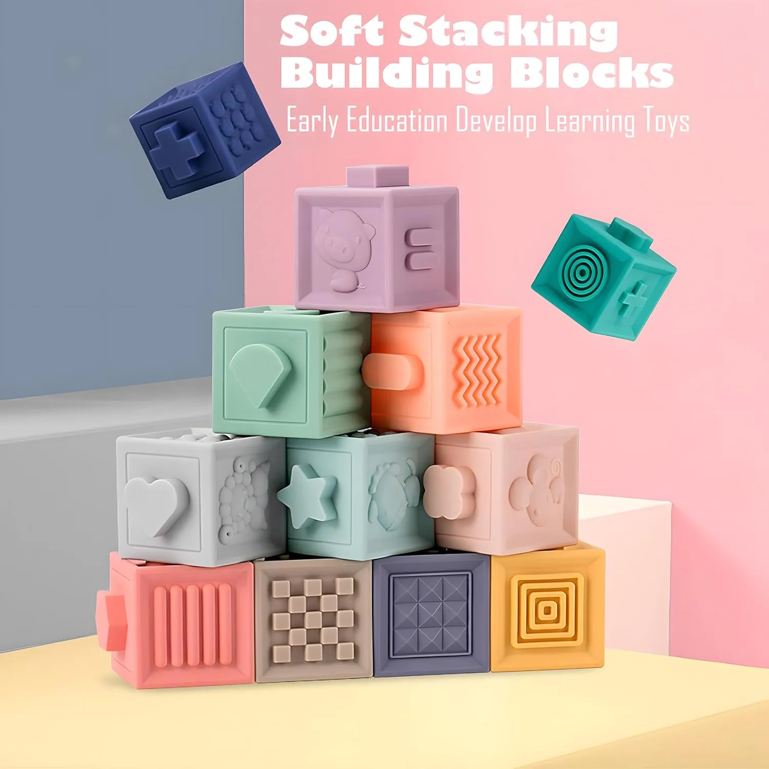 Montessori Toys Soft Stacking Building Blocks Rings Balls Sets 3 in 1 Baby Toys Bundle for Babies 6-12 Months Sensory for Toddlers 1-3 Teething Bath for Infants Learning Toy