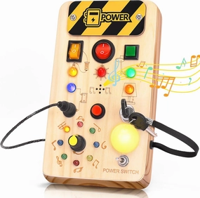 Montessori Musical Wooden Busy Board for 1-3 Year Olds, LED Lights, 7 Animal Calls & 1 Song, Autism Sensory Toys, Toddler Travel Toys, Ages 1-4