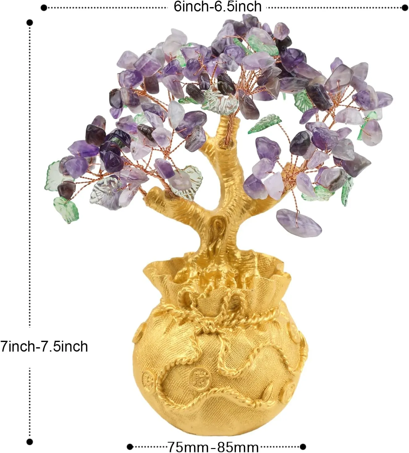 mookaitedecor Amethyst Crystal Money Tree with Golden Money Bag Base for Wealth Luck, Feng Shui Tree Bonsai Ornament Office & Home Decoration