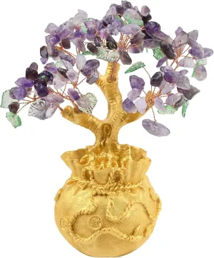 mookaitedecor Amethyst Crystal Money Tree with Golden Money Bag Base for Wealth Luck, Feng Shui Tree Bonsai Ornament Office & Home Decoration