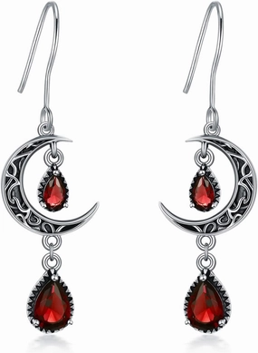 Moon Earrings for Women 925 Sterling Silver Celtic Moon Dangle Drop Earrings Emerald / Amethyst / Ruby / Sapphire/ Pink / Peridot / Aquamarine / Citrine / Black / Rainbow Topaz Dangling Earrings Celtic Jewelry Gifts for Women