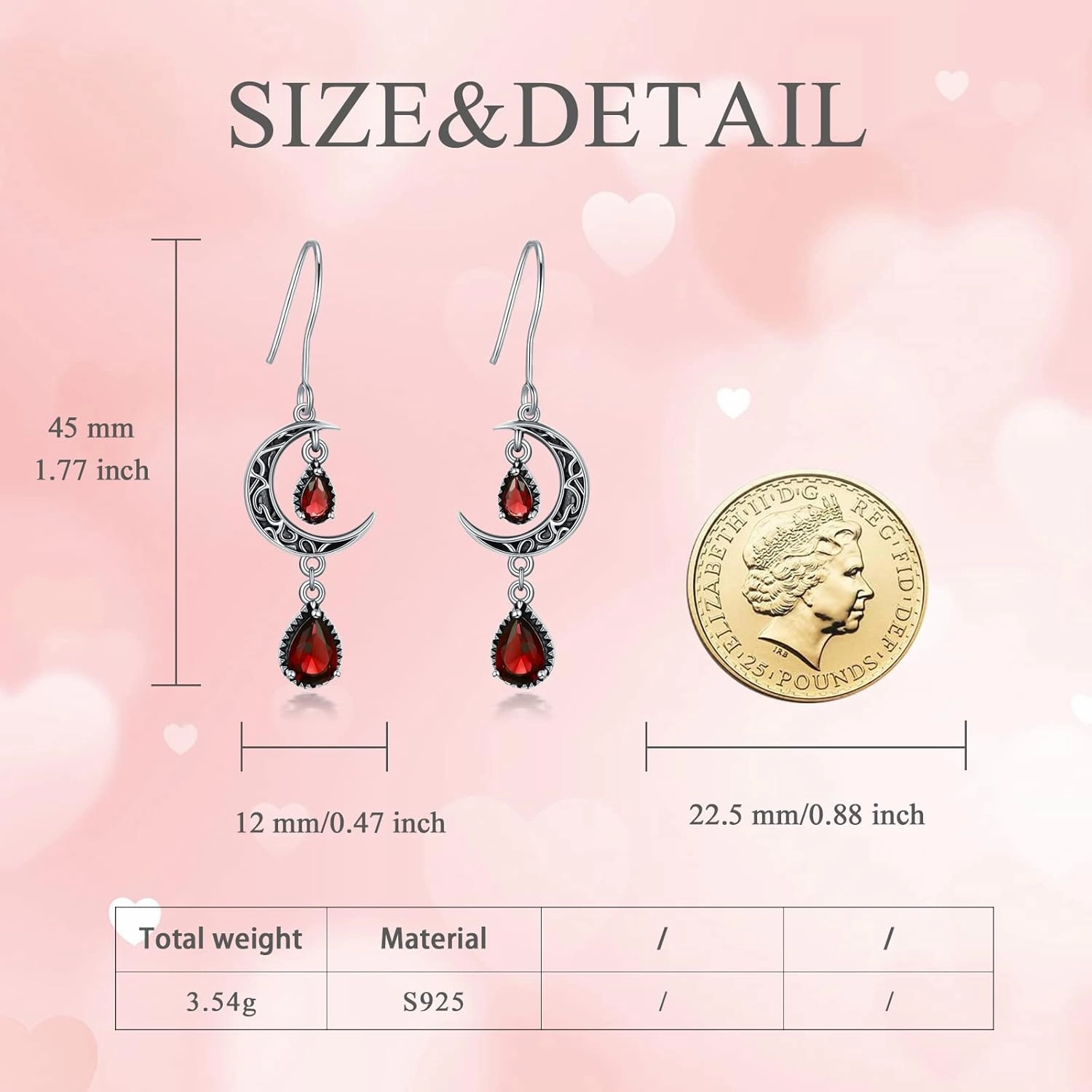 Moon Earrings for Women 925 Sterling Silver Celtic Moon Dangle Drop Earrings Emerald / Amethyst / Ruby / Sapphire/ Pink / Peridot / Aquamarine / Citrine / Black / Rainbow Topaz Dangling Earrings Celtic Jewelry Gifts for Women