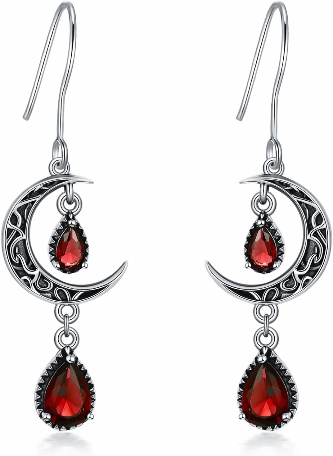 Moon Earrings for Women 925 Sterling Silver Celtic Moon Dangle Drop Earrings Emerald / Amethyst / Ruby / Sapphire/ Pink / Peridot / Aquamarine / Citrine / Black / Rainbow Topaz Dangling Earrings Celtic Jewelry Gifts for Women