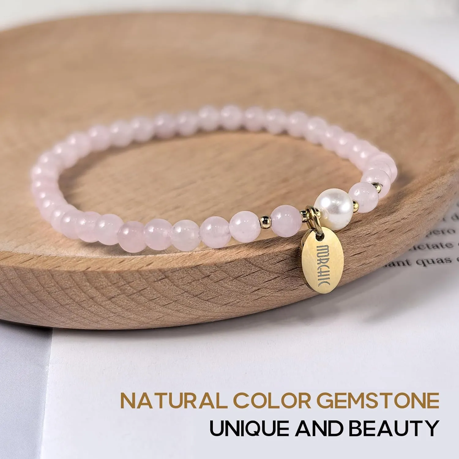 Morchic 4mm Natural Gemstone Beads Stretch Bracelet for Women, With Freshwater Pearls, Energy Gem Birthday Gift for Her 7.2”