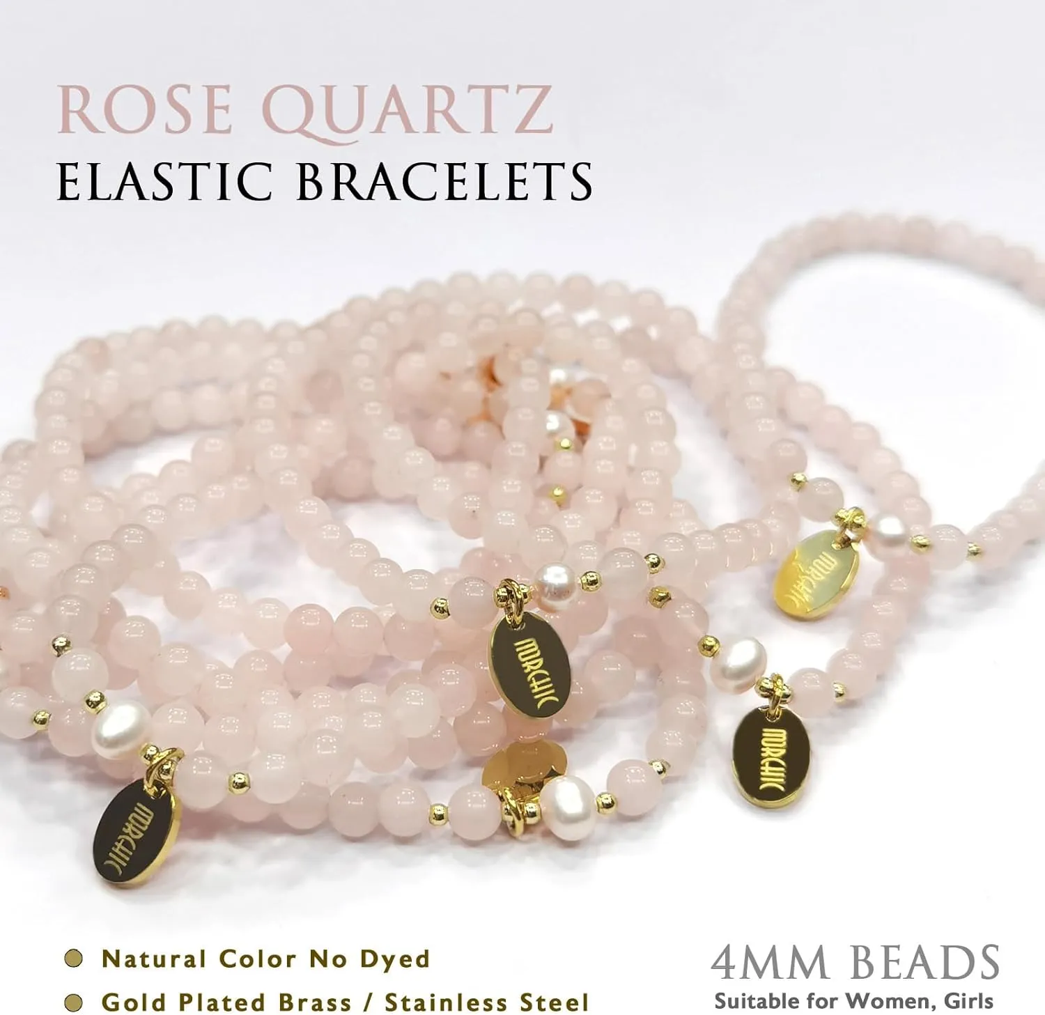 Morchic 4mm Natural Gemstone Beads Stretch Bracelet for Women, With Freshwater Pearls, Energy Gem Birthday Gift for Her 7.2”