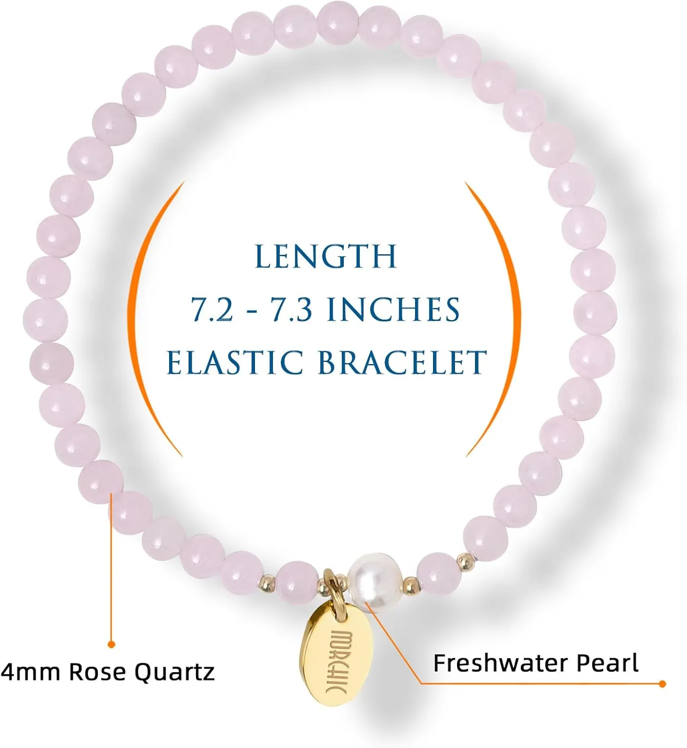 Morchic 4mm Natural Gemstone Beads Stretch Bracelet for Women, With Freshwater Pearls, Energy Gem Birthday Gift for Her 7.2”