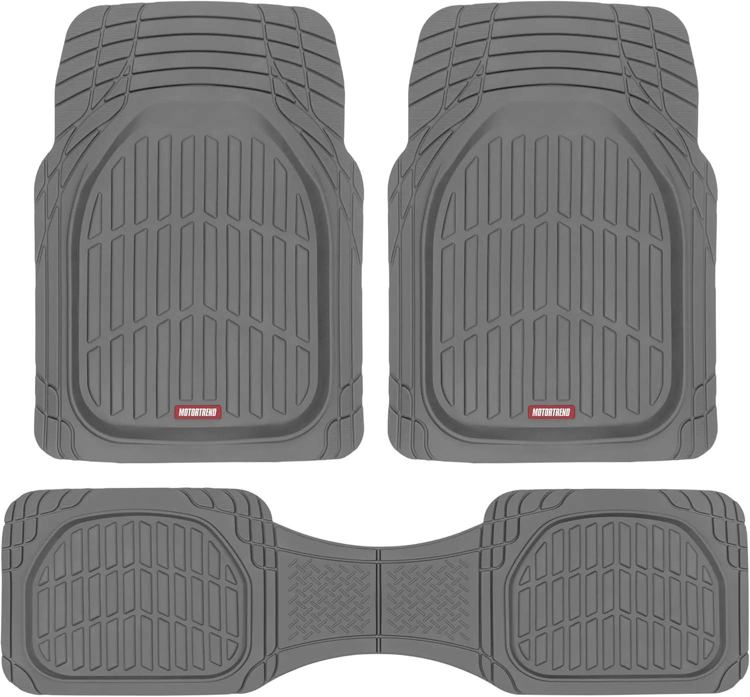 Motor Trend FlexTough Floor Mats for Cars, Gray Deep Dish All-Weather Mats, Waterproof Trim-To Fit Automotive Floor Mats for Trucks SUV, Universal Liner Car Accessories
